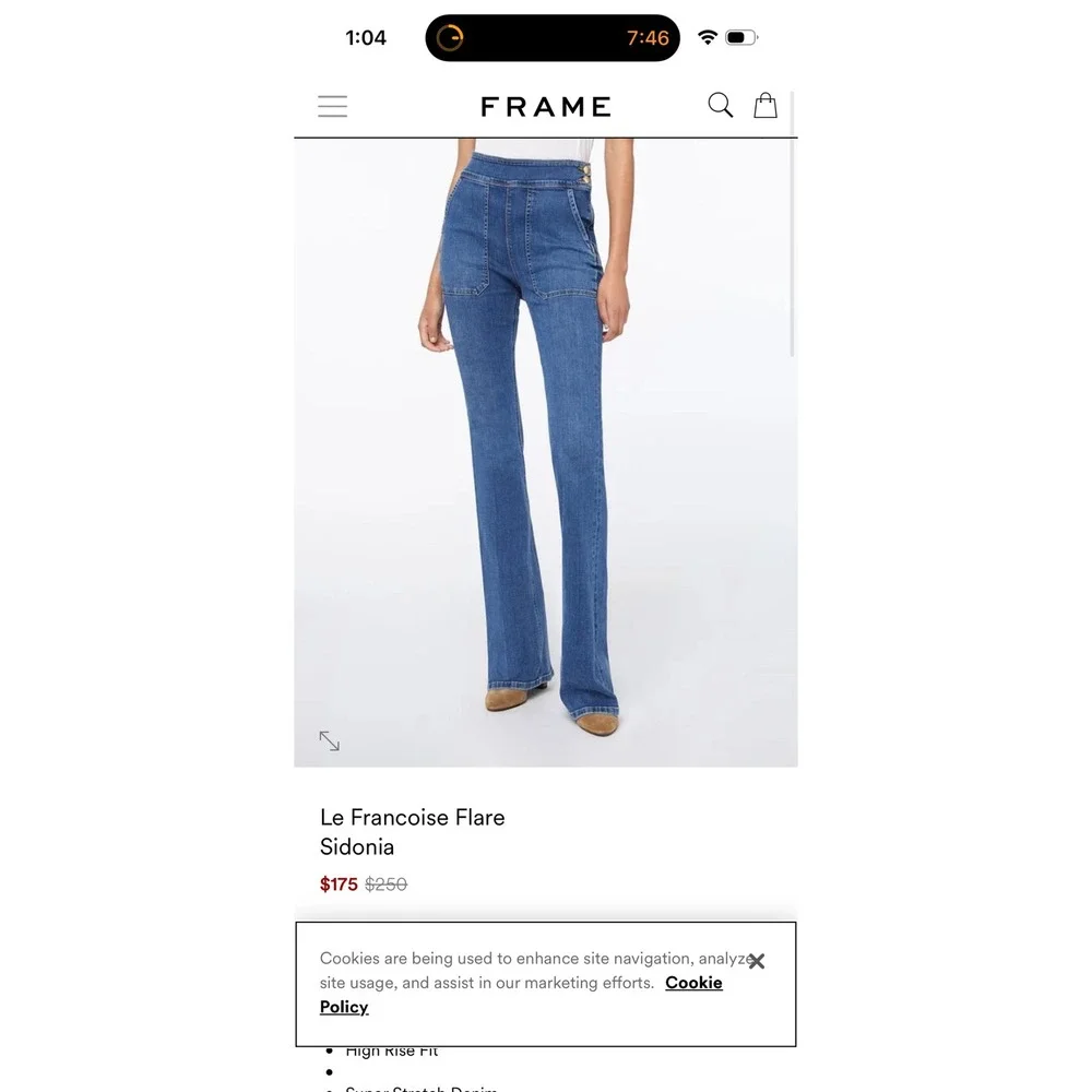FRAME Le Francoise Flare Sidonia High Rise Jeans LFFF214 Blue 26